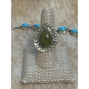 Native American SW Sterling Silver emerald valley Turquoise Ring Adj💚Stamped